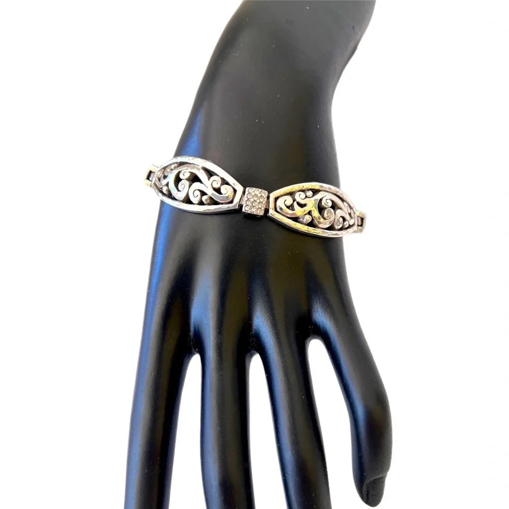 Brighton Mantilla Silver Rhinestone Statement Bracelet hammered look.